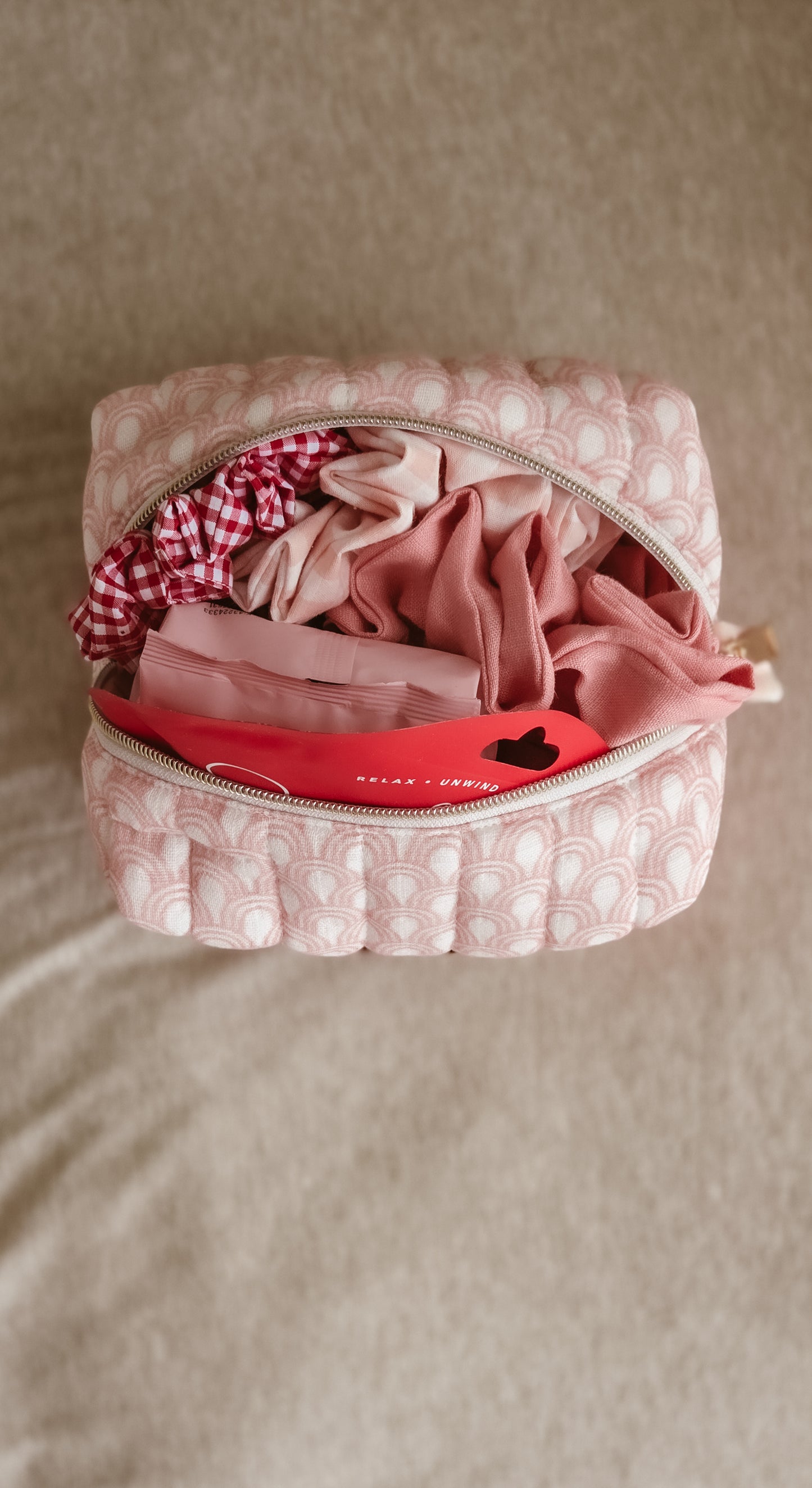 XLarge Handmade Scrunchie – Strawberry Jam Collection - Blush Check
