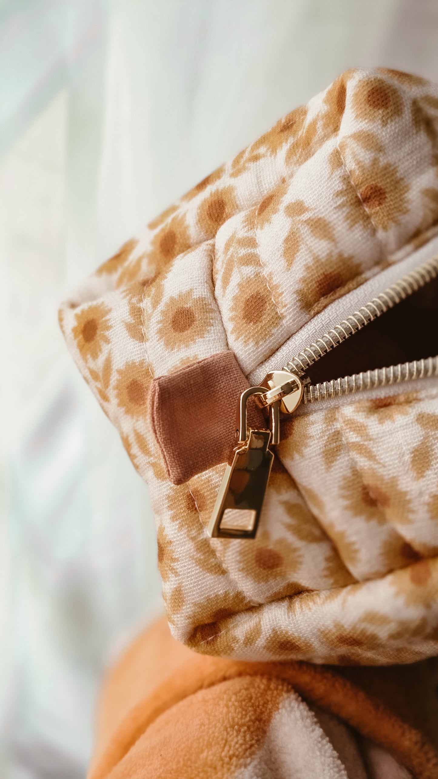 Brown Sunflower Boxy Zipper Bag – Mini Nappy Bag, Makeup & Travel Pouch with Inner Pocket
