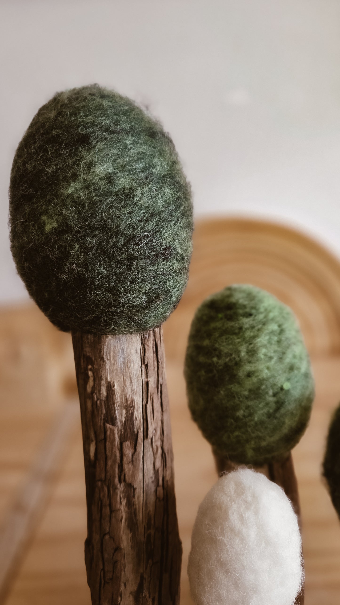 Summer Felted Wool Tree Set | Handmade Natural Wood & Wool Forest