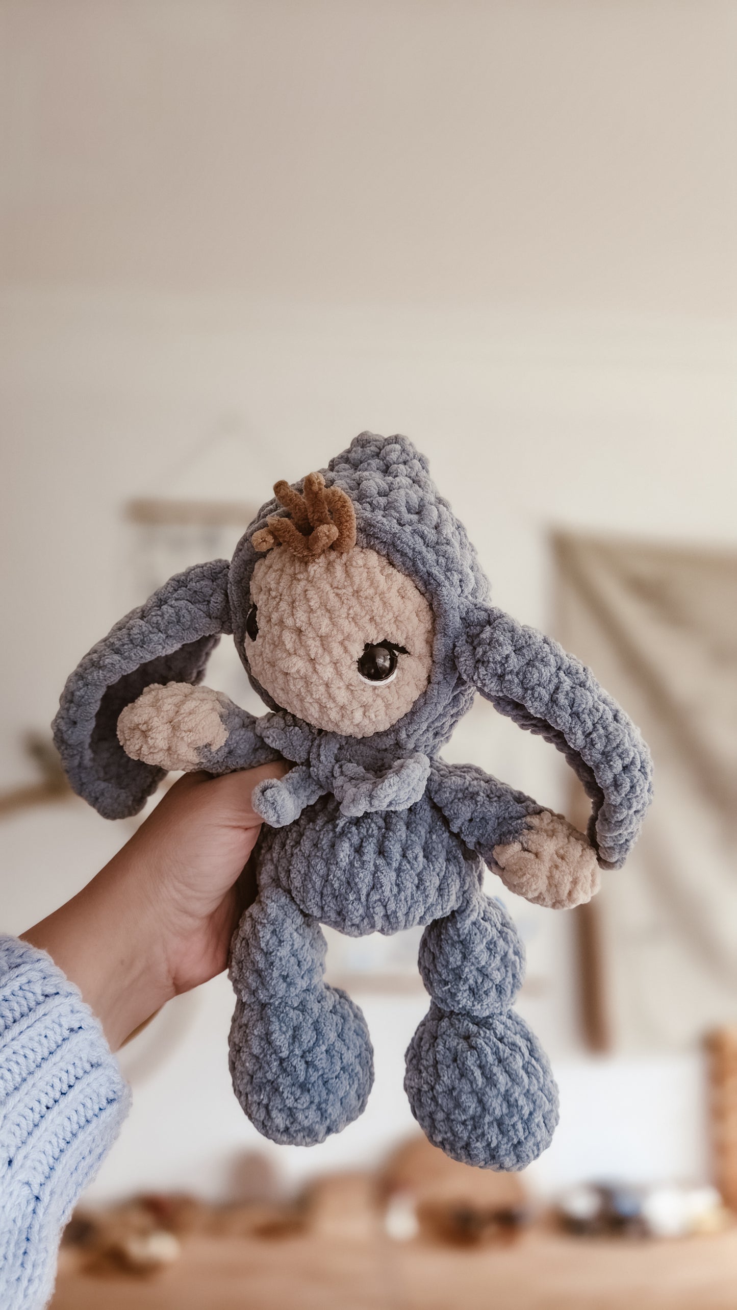Handmade Crochet doll with Blue Bunny Suit | Plushie | Pastel Collection