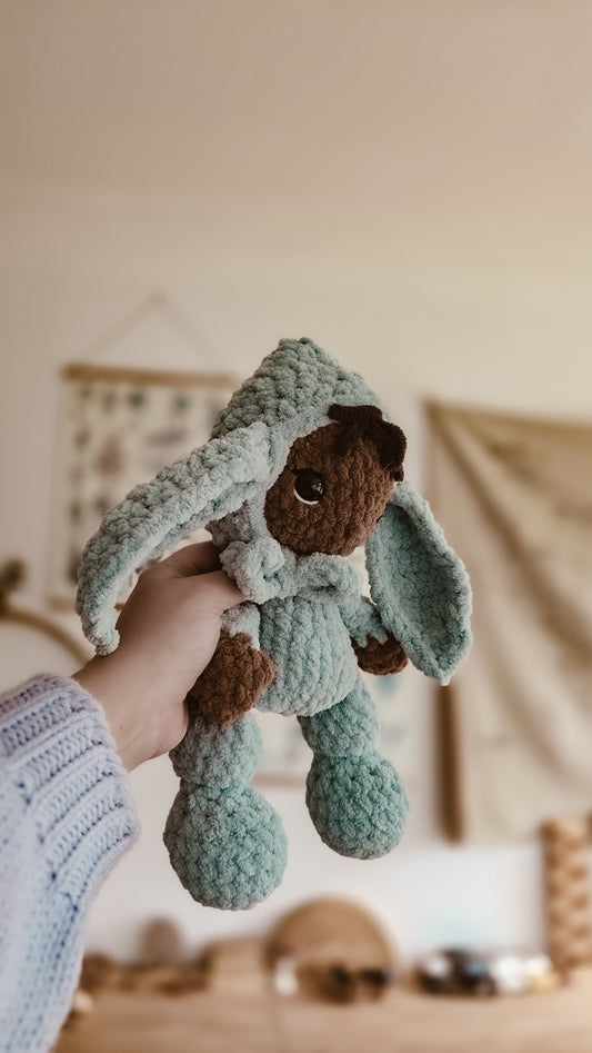 Handmade Crochet doll with Mint Bunny Suit | Plushie | Pastel Collection