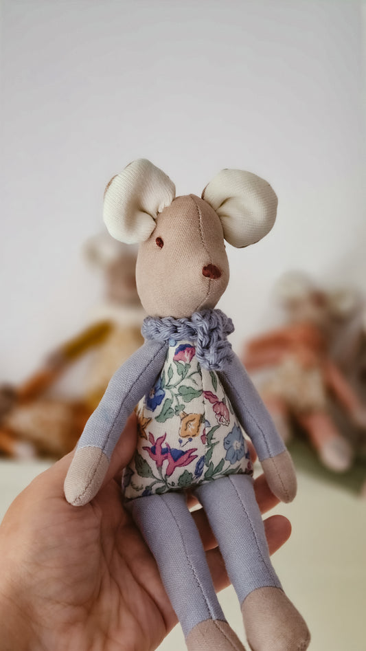Handmade Linen Mouse | Blue | Heirloom soft toy | Pastel Collection