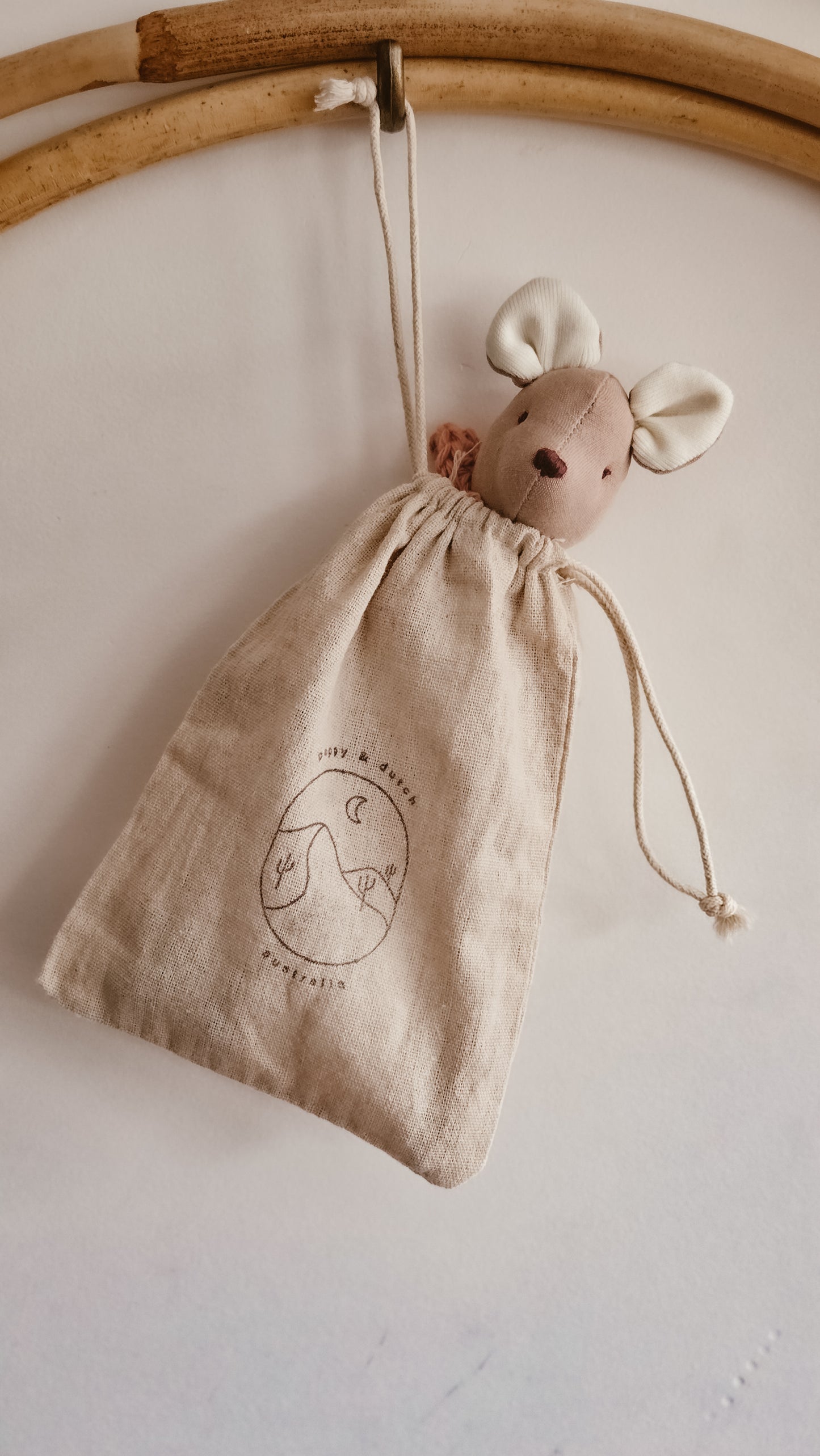 Handmade Linen Mouse | Peach | Heirloom soft toy | Pastel Collection