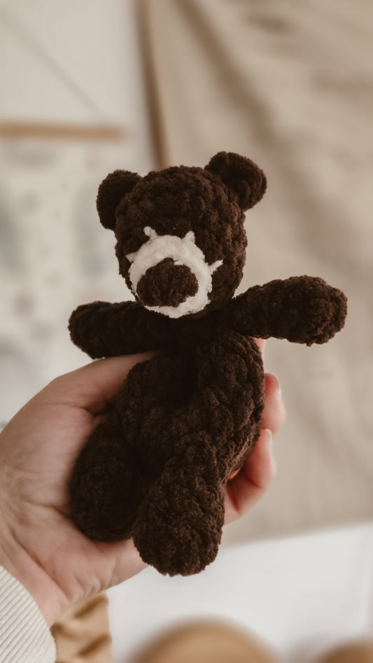 Handmade Crochet dark chocolate mini teddy bear plushie | Coffee & Cream Collection
