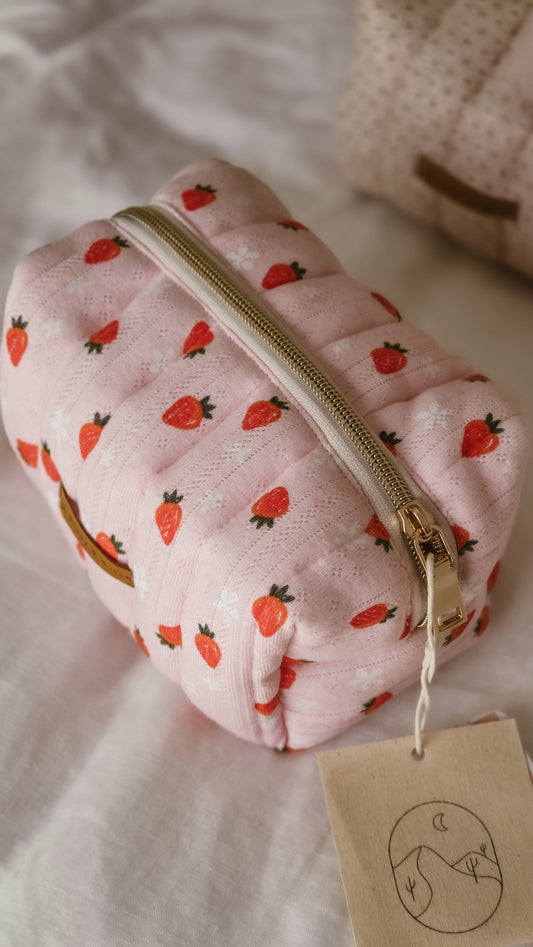 Strawberries Boxy Zipper Bag – Mini Nappy Bag, Makeup & Travel Pouch with Inner Pocket