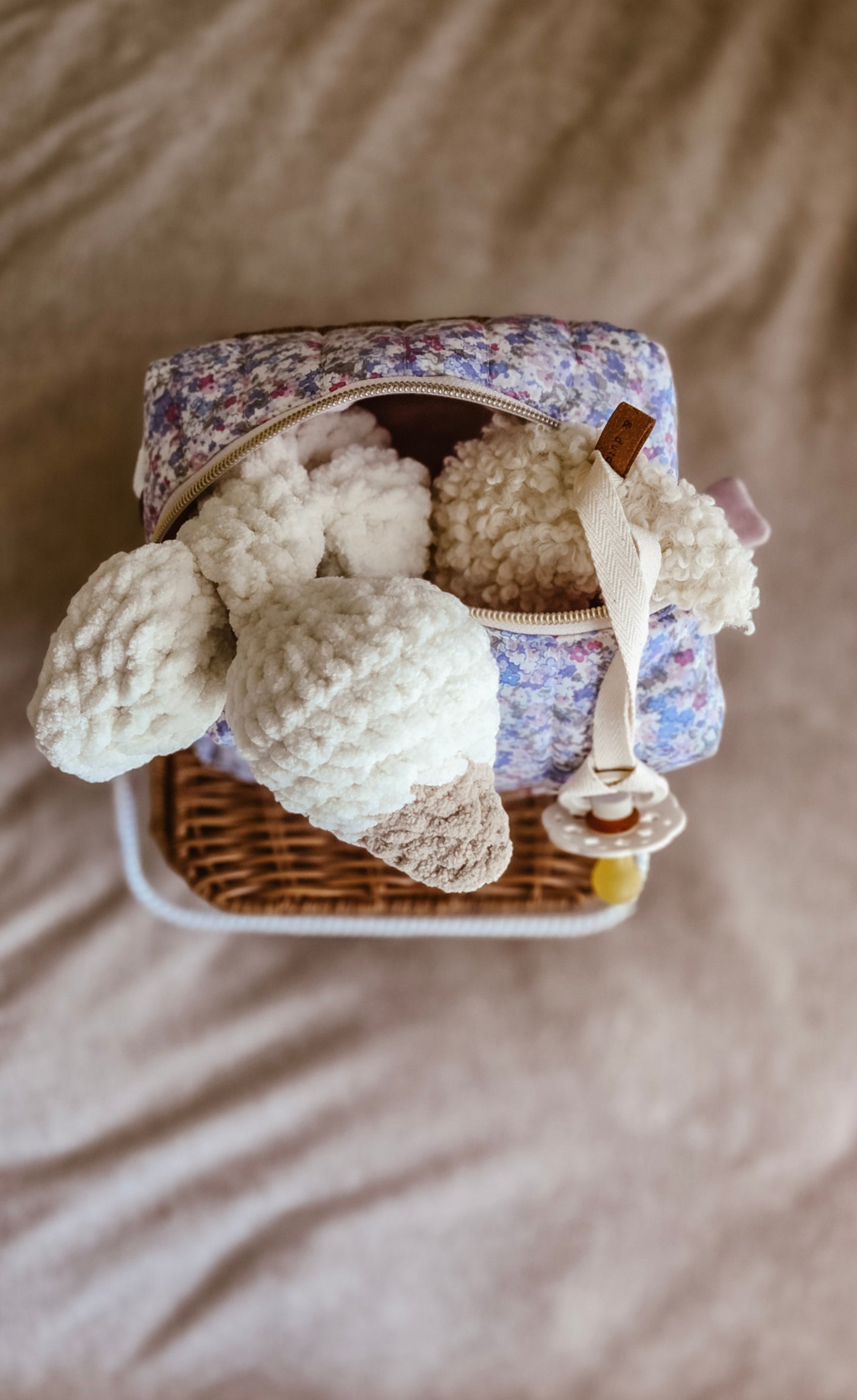 Lilac Floral Quilted Boxy Zipper Bag – Mini Nappy Bag, Makeup & Travel Pouch with Inner Pocket