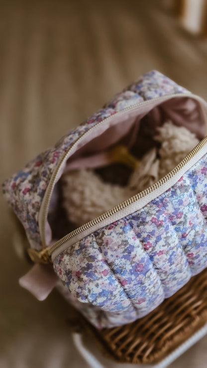 Lilac Floral Quilted Boxy Zipper Bag – Mini Nappy Bag, Makeup & Travel Pouch with Inner Pocket