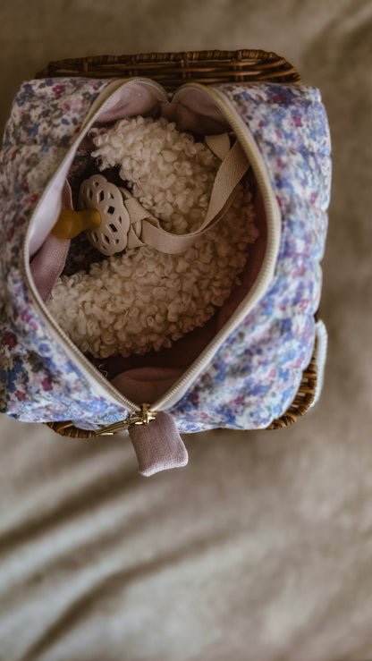 Lilac Floral Quilted Boxy Zipper Bag – Mini Nappy Bag, Makeup & Travel Pouch with Inner Pocket