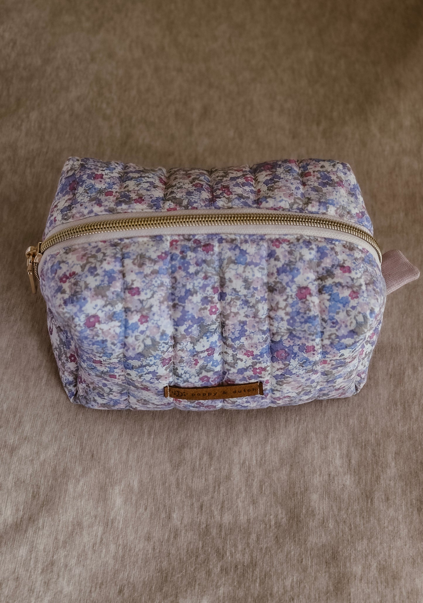 Lilac Floral Quilted Boxy Zipper Bag – Mini Nappy Bag, Makeup & Travel Pouch with Inner Pocket