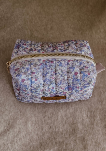 Lilac Floral Quilted Boxy Zipper Bag – Mini Nappy Bag, Makeup & Travel Pouch with Inner Pocket
