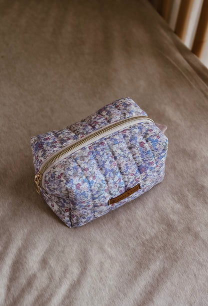 Lilac Floral Quilted Boxy Zipper Bag – Mini Nappy Bag, Makeup & Travel Pouch with Inner Pocket