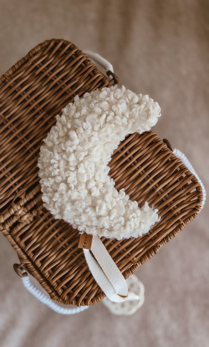 Bouclé Moon Pacifier Chain – Handmade Dummy Chain in Soft Neutral