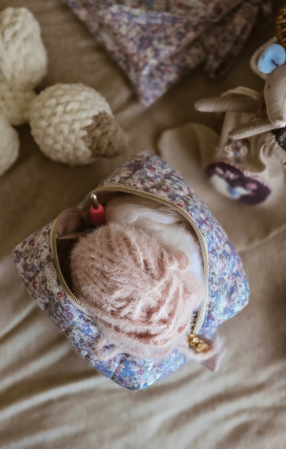 Lilac Floral Quilted Boxy Zipper Bag – Mini Nappy Bag, Makeup & Travel Pouch with Inner Pocket
