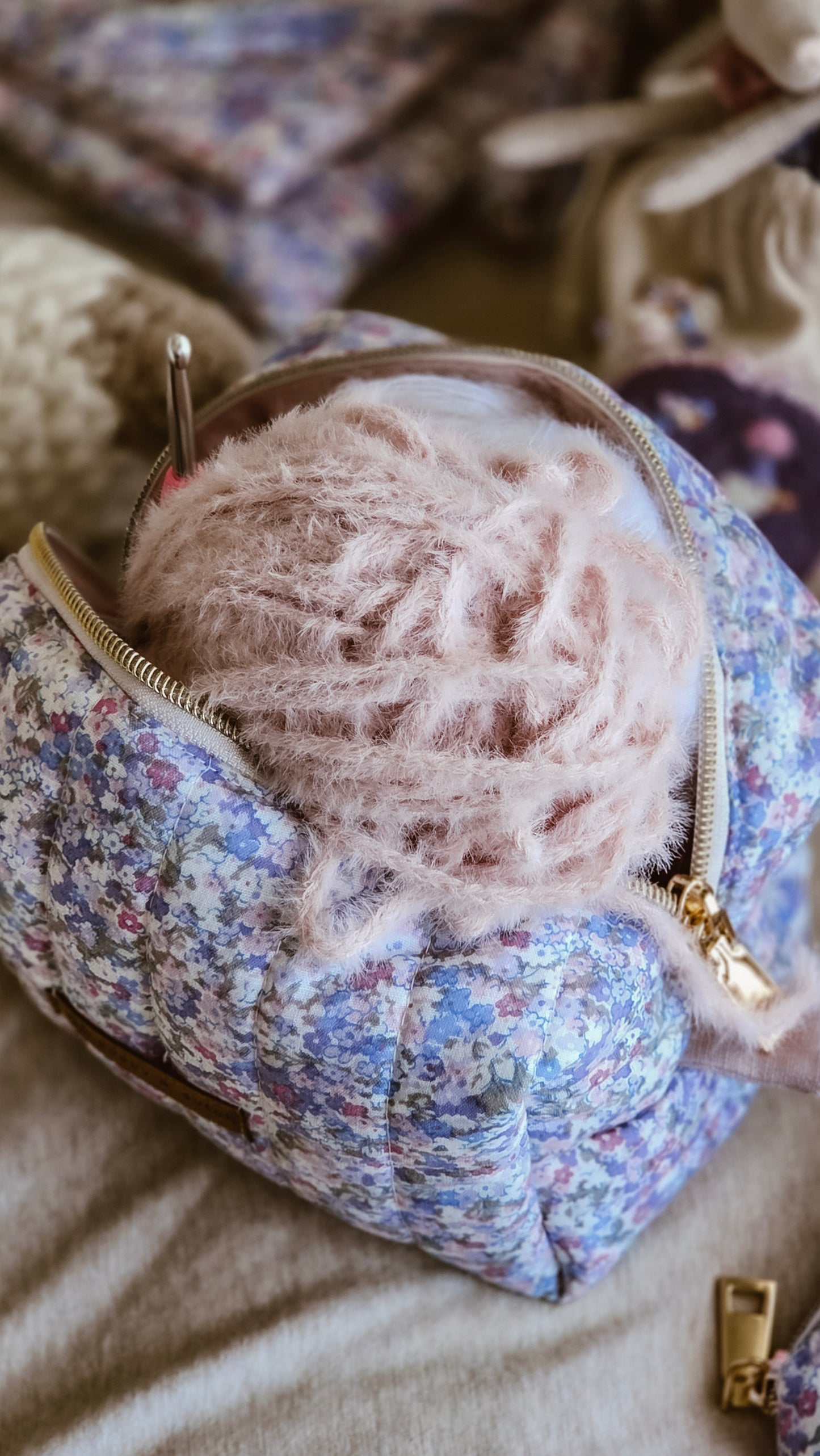 Lilac Floral Quilted Boxy Zipper Bag – Mini Nappy Bag, Makeup & Travel Pouch with Inner Pocket
