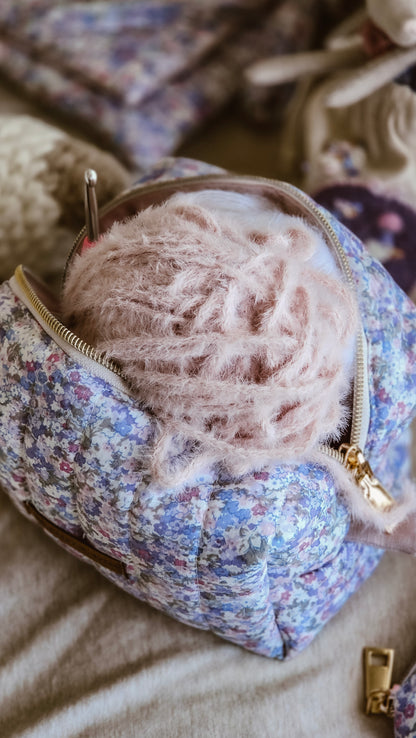 Lilac Floral Quilted Boxy Zipper Bag – Mini Nappy Bag, Makeup & Travel Pouch with Inner Pocket