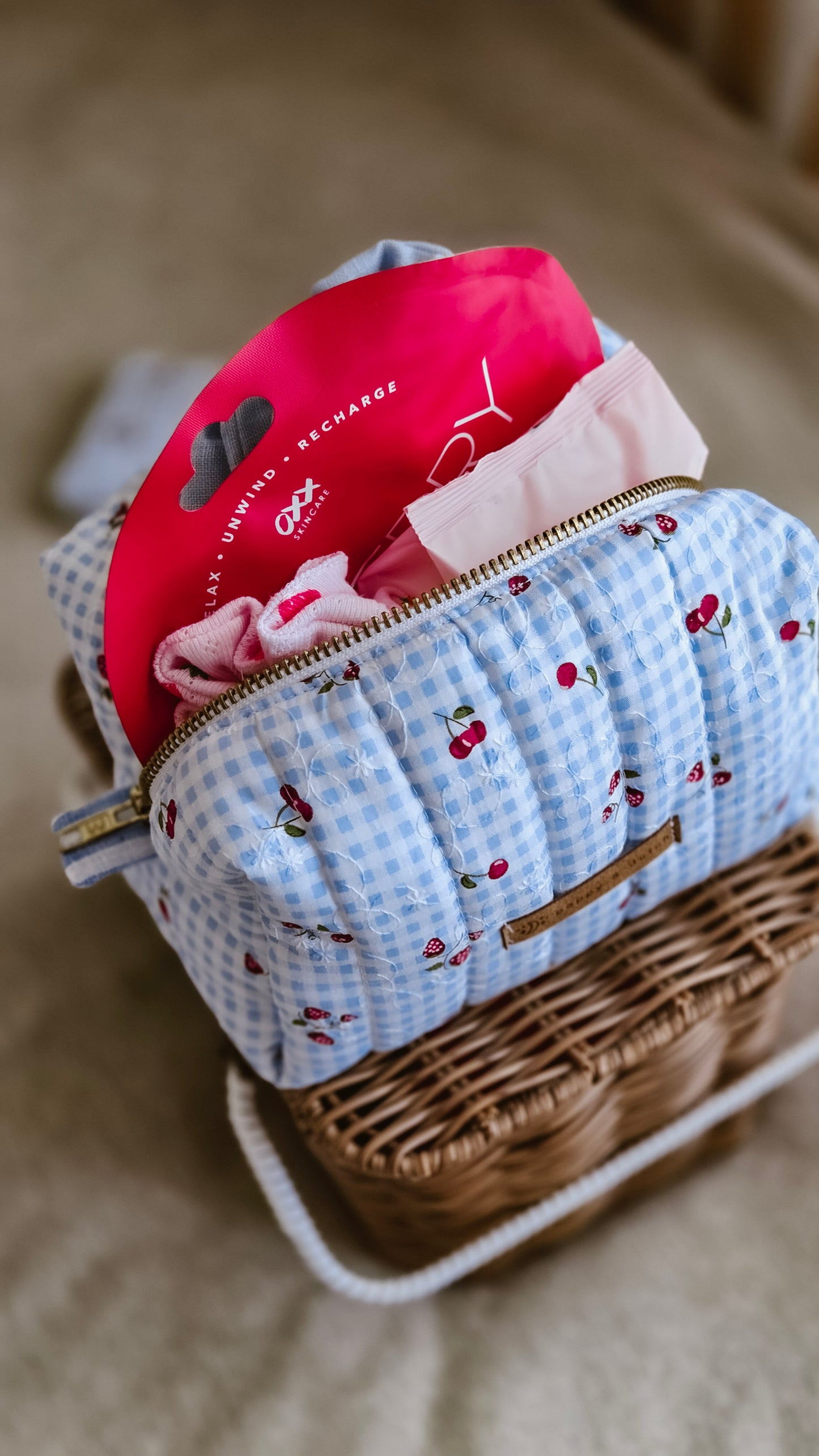 Strawberry Milk Boxy Zipper Bag – Mini Nappy Bag, Makeup & Travel Pouch with Inner Pocket