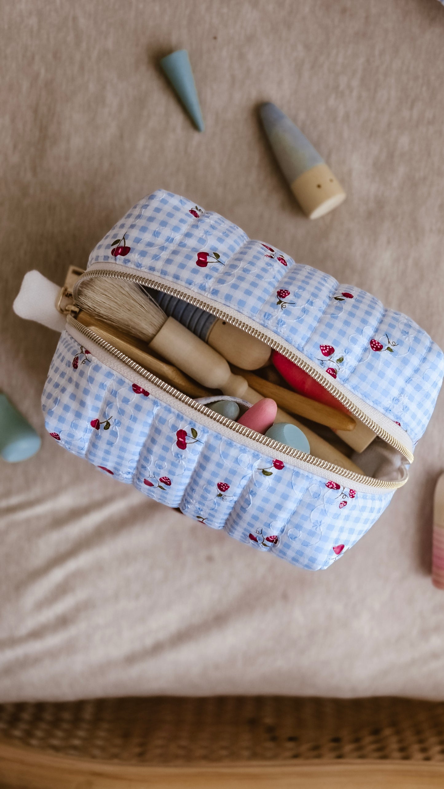 Strawberry Milk Boxy Zipper Bag – Mini Nappy Bag, Makeup & Travel Pouch with Inner Pocket