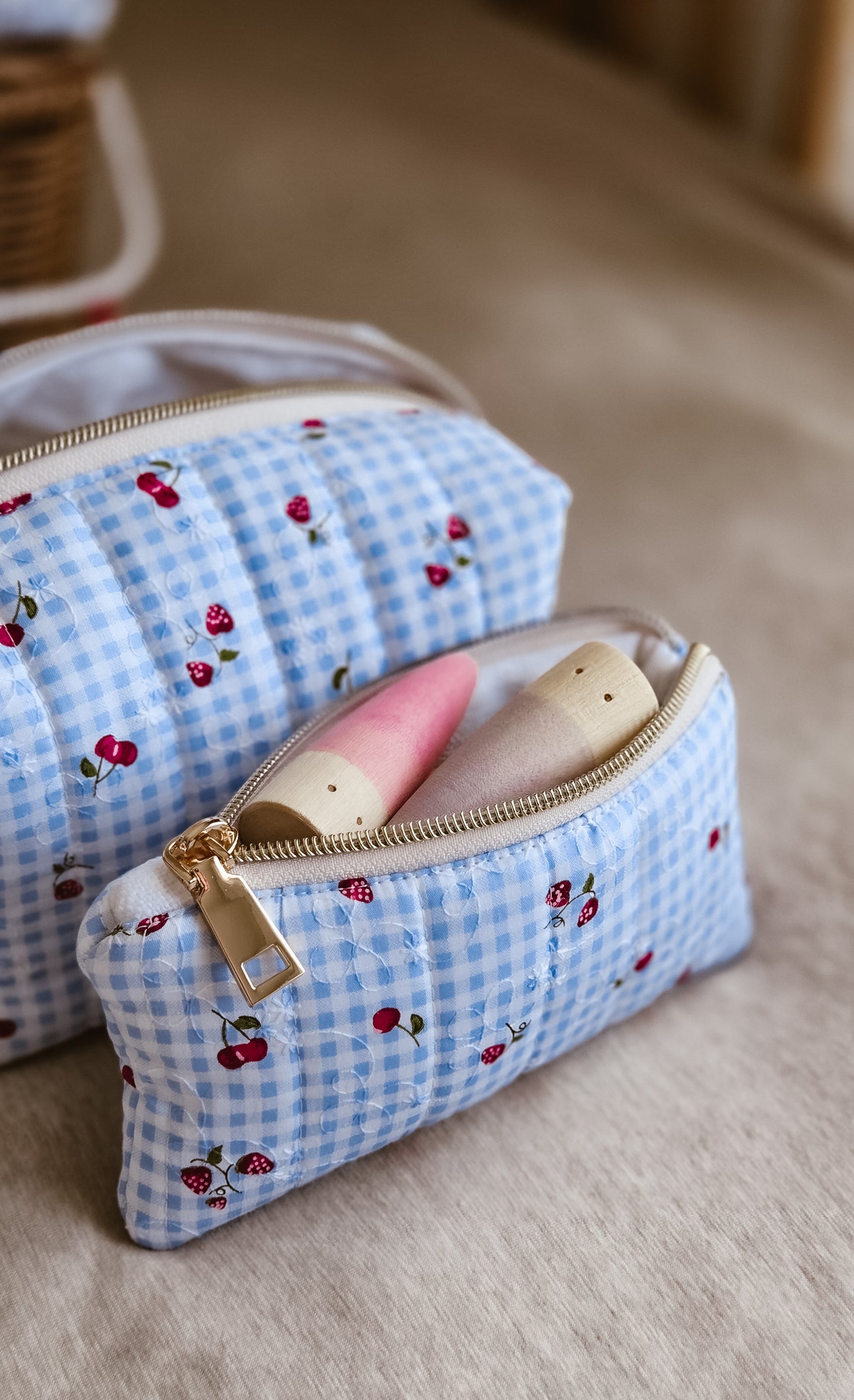 Strawberry Milk Quilted Zipper Pouch | Coin & Treasure Purse