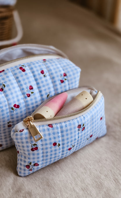 Strawberry Milk Quilted Zipper Pouch | Coin & Treasure Purse