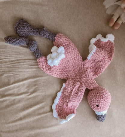 Handmade Crochet Freya Flamingo Knotted Lovey – Xlarge - Pink and Grey