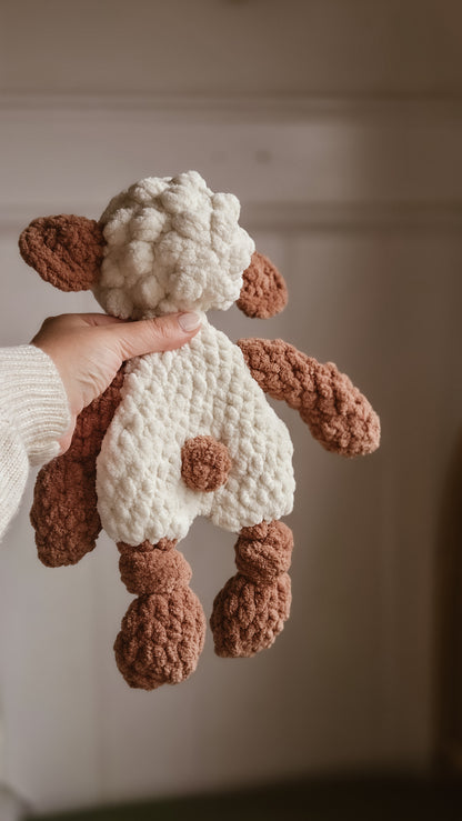 Handmade Crochet Lola Lamb Knotted Lovey – Medium - Cream and brown
