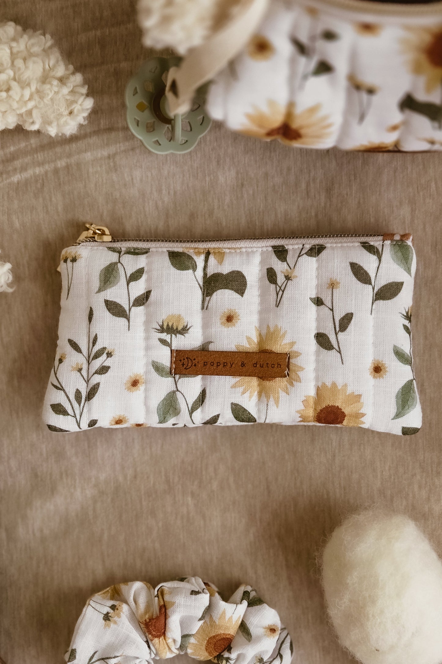 Sunflower Quilted Zipper Pouch | Coin & Treasure Purse