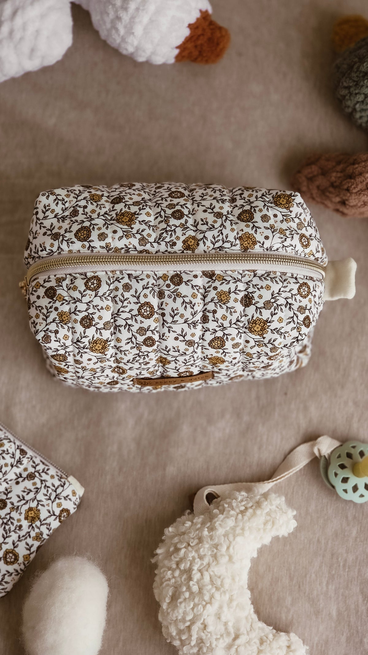 Vine floral Boxy Zipper Bag – Mini Nappy Bag, Makeup & Travel Pouch with Inner Pocket