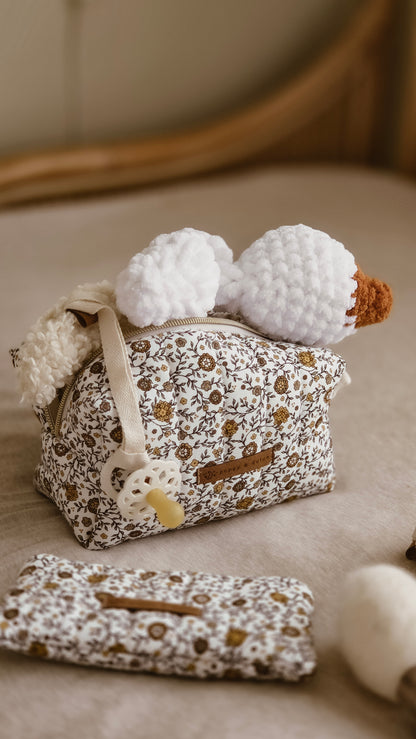 Vine floral Boxy Zipper Bag – Mini Nappy Bag, Makeup & Travel Pouch with Inner Pocket