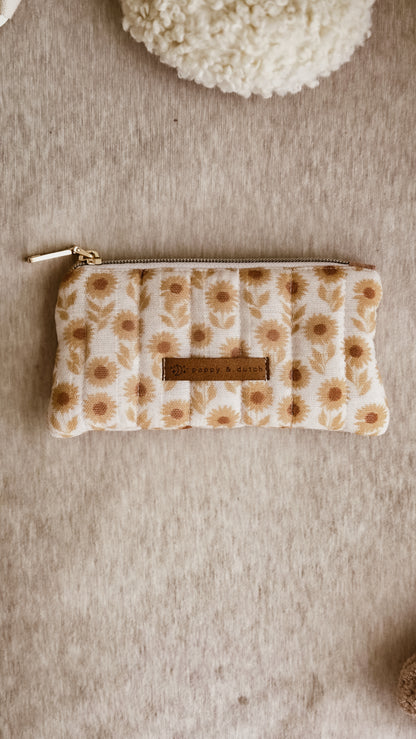 Brown Sunflower Quilted Zipper Pouch | Coin & Treasure Purse