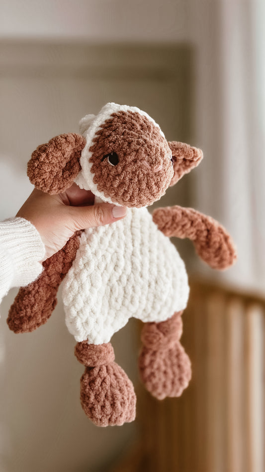 Handmade Crochet Lola Lamb Knotted Lovey – Medium - Cream and brown