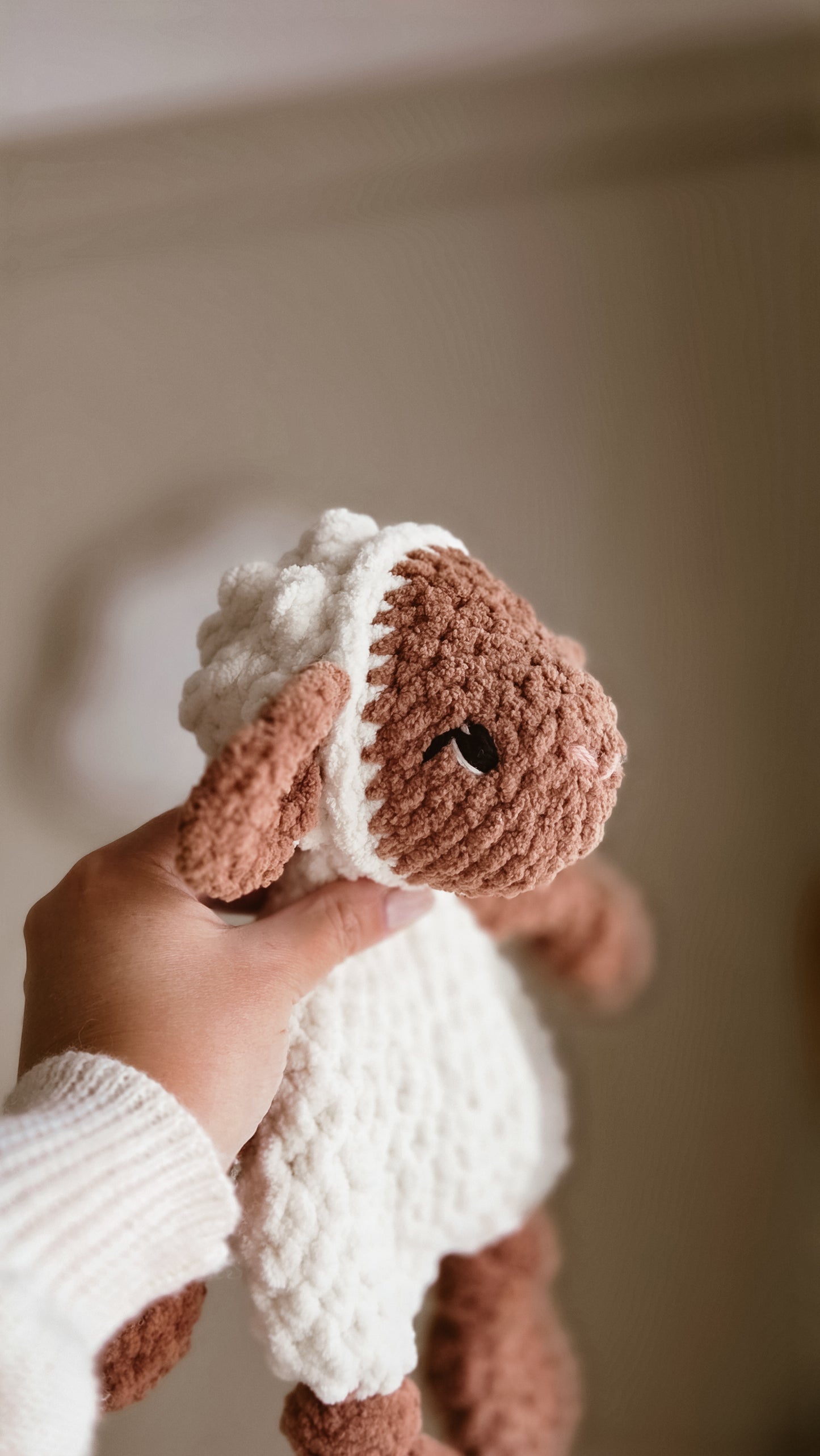 Handmade Crochet Lola Lamb Knotted Lovey – Medium - Cream and brown