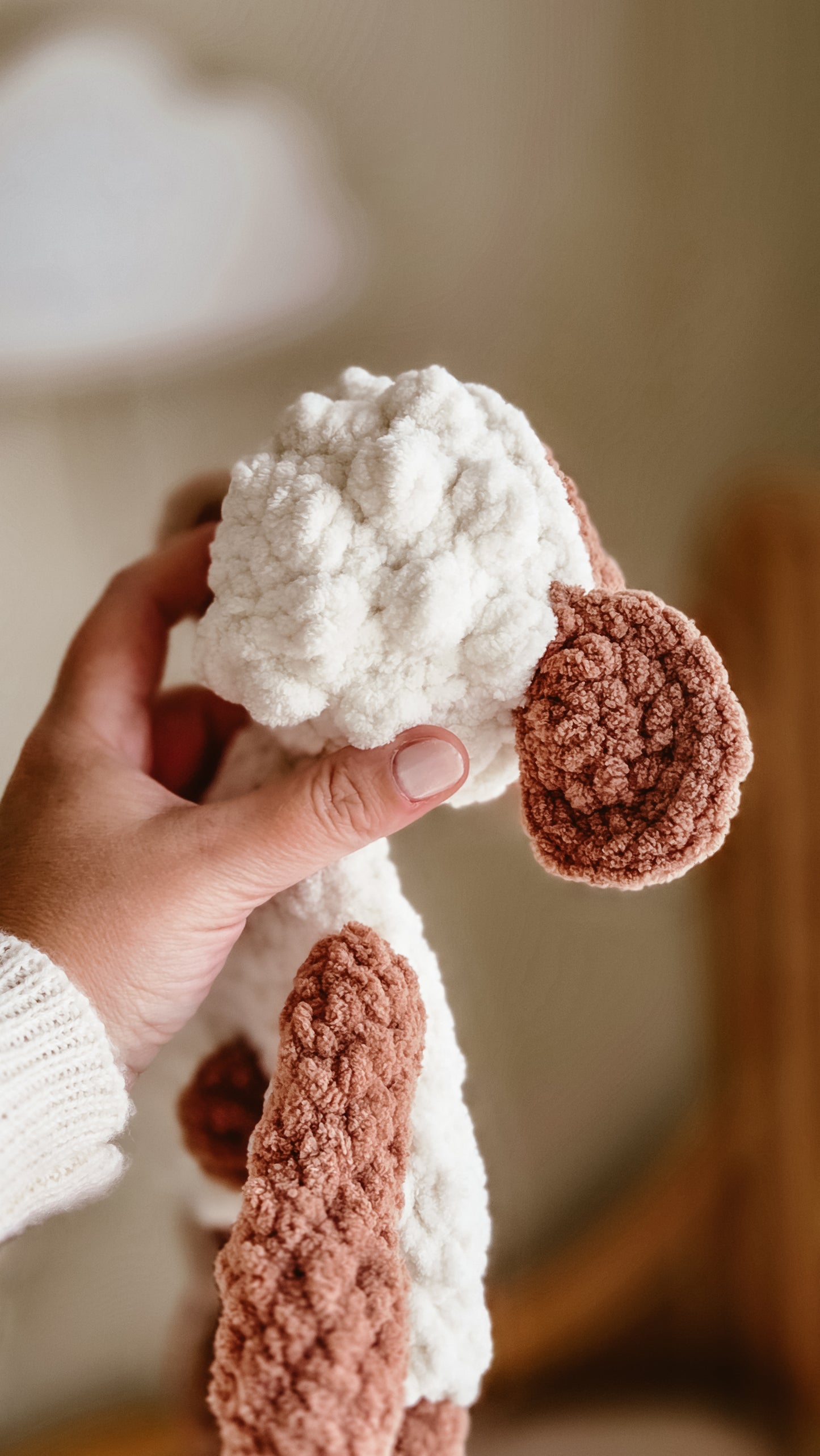 Handmade Crochet Lola Lamb Knotted Lovey – Medium - Cream and brown