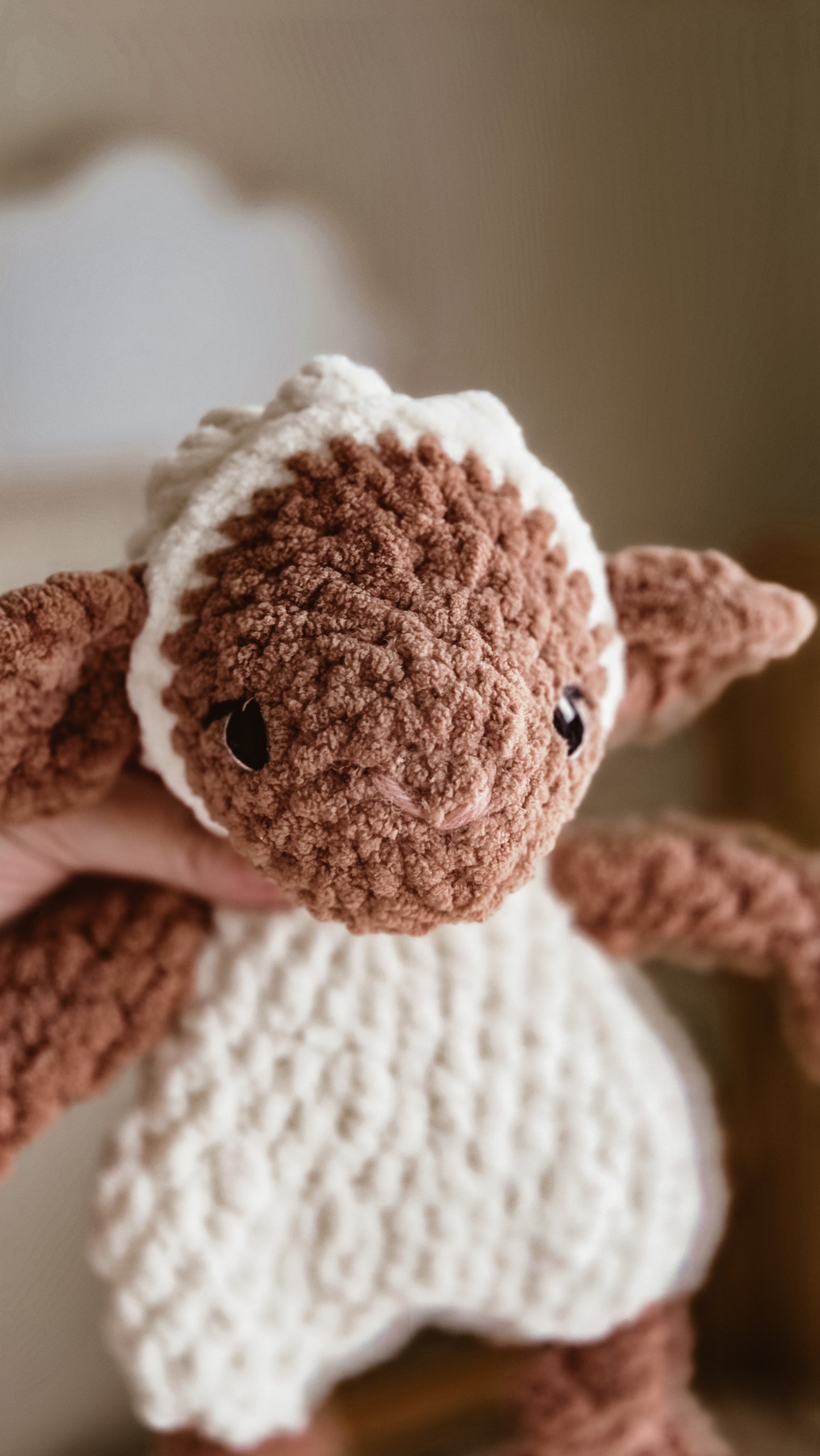 Handmade Crochet Lola Lamb Knotted Lovey – Medium - Cream and brown