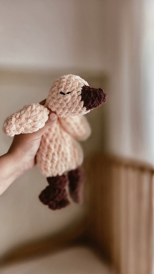 Handmade Crochet Goose Knotted Lovey – Small - Blush and Chocolate