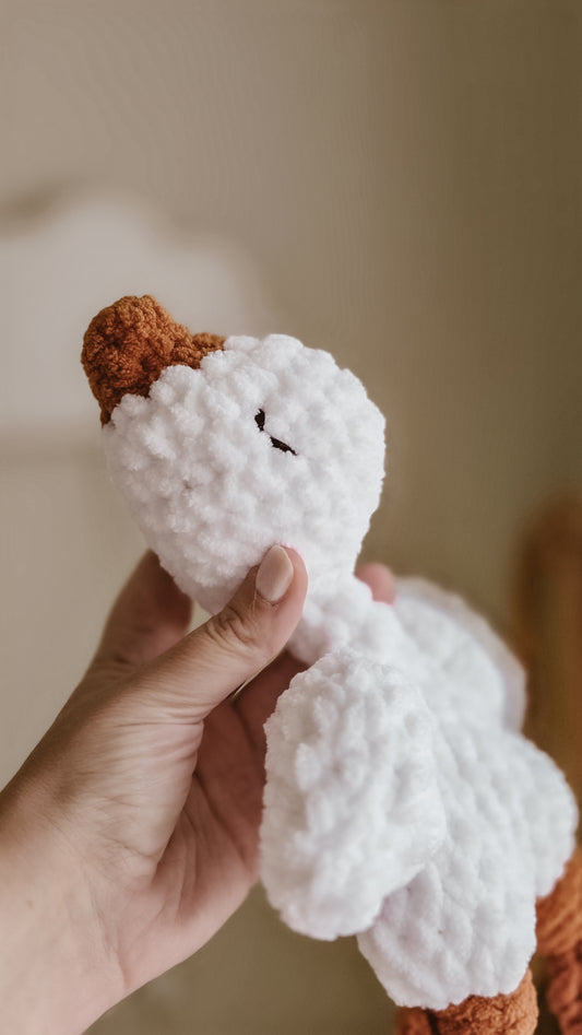 Handmade Crochet Goose Knotted Lovey – Small - White and rust