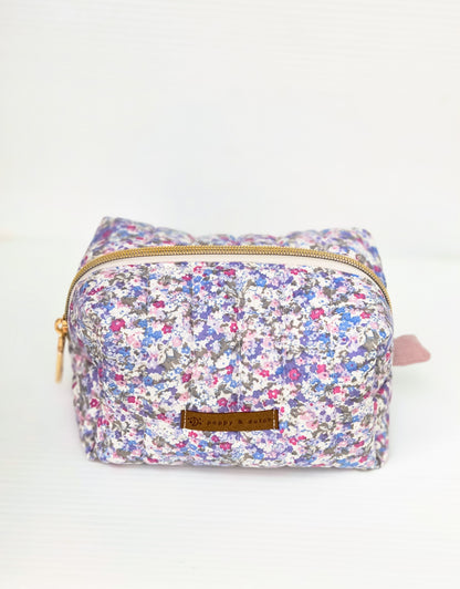 Lilac Floral Quilted Boxy Zipper Bag – Mini Nappy Bag, Makeup & Travel Pouch with Inner Pocket