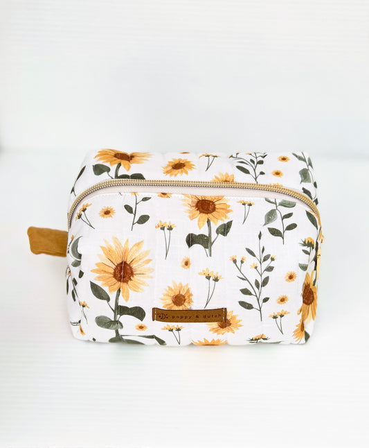 Sunflower Boxy Zipper Bag – Mini Nappy Bag, Makeup & Travel Pouch with Inner Pocket