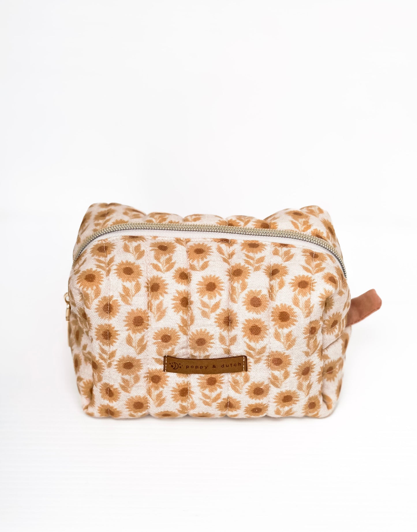 Brown Sunflower Boxy Zipper Bag – Mini Nappy Bag, Makeup & Travel Pouch with Inner Pocket