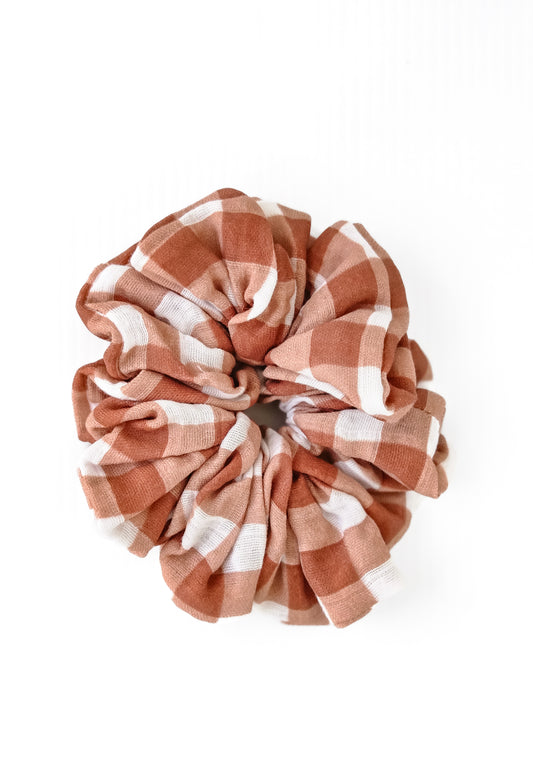 XLarge Handmade Scrunchie – Forest Harvest Collection - Brown Check