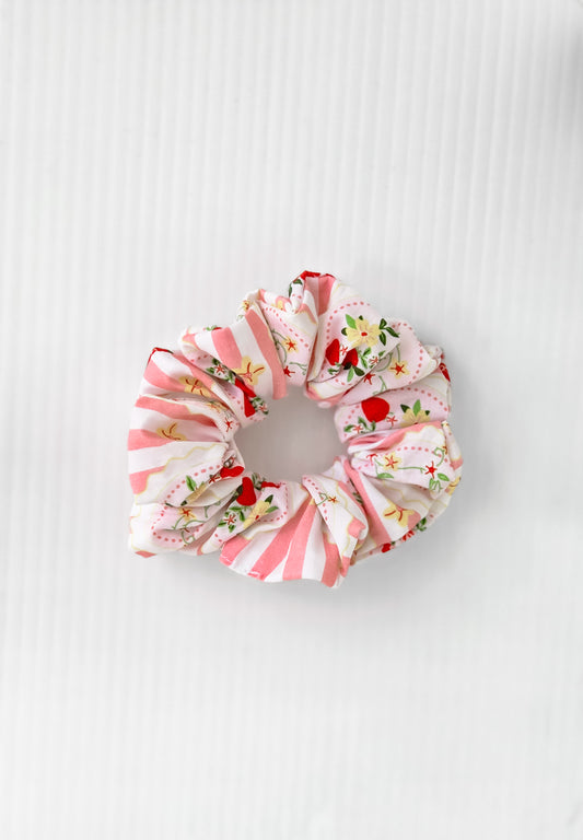 Medium Handmade Scrunchie – Strawberry Jam Collection - Pink Stripe