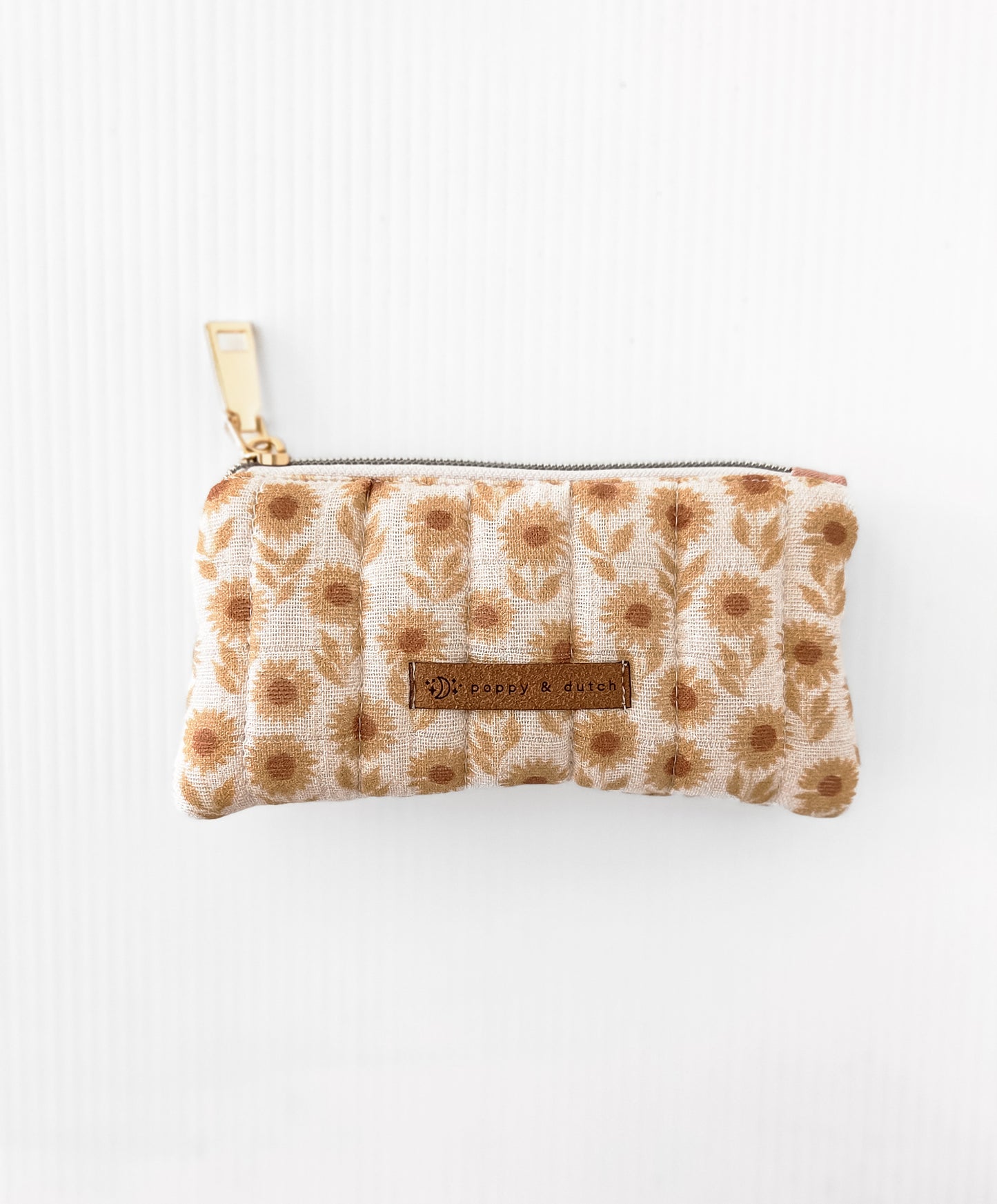 Brown Sunflower Quilted Zipper Pouch | Coin & Treasure Purse