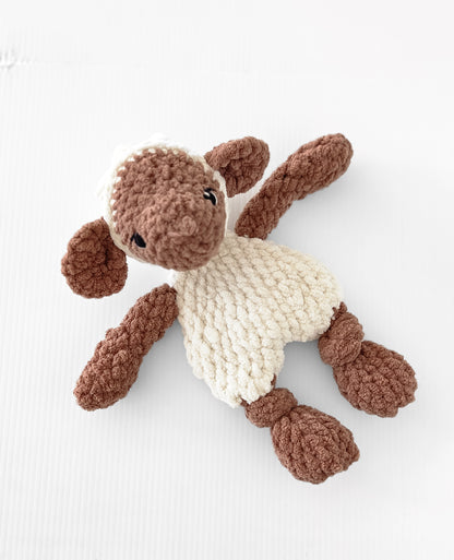 Handmade Crochet Lola Lamb Knotted Lovey – Medium - Cream and brown