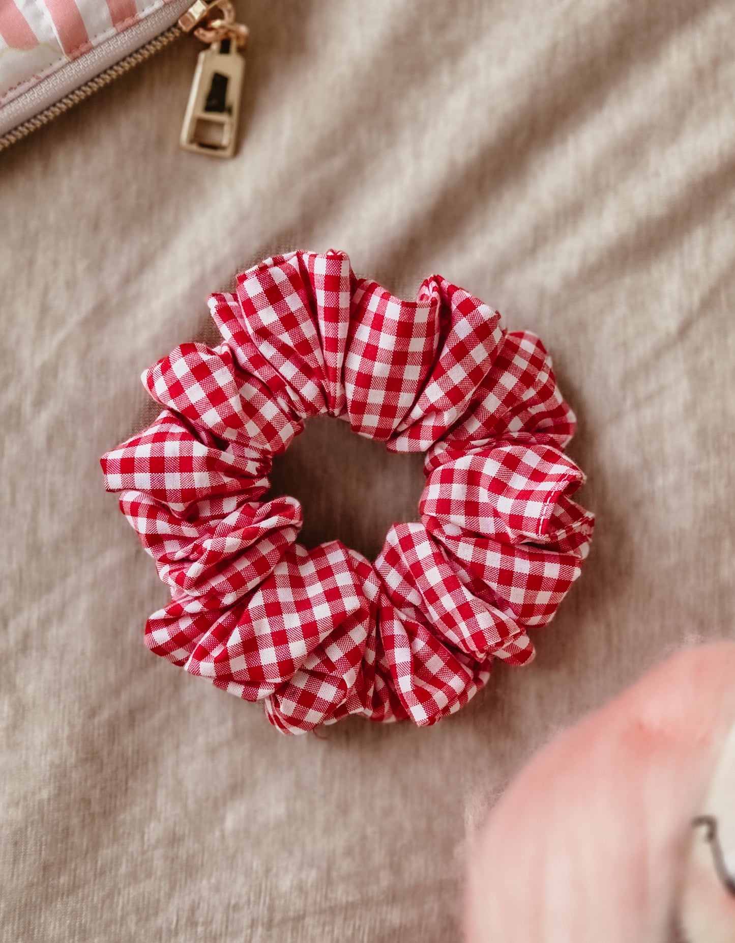Medium Handmade Scrunchie – Strawberry Jam Collection - Red gingham
