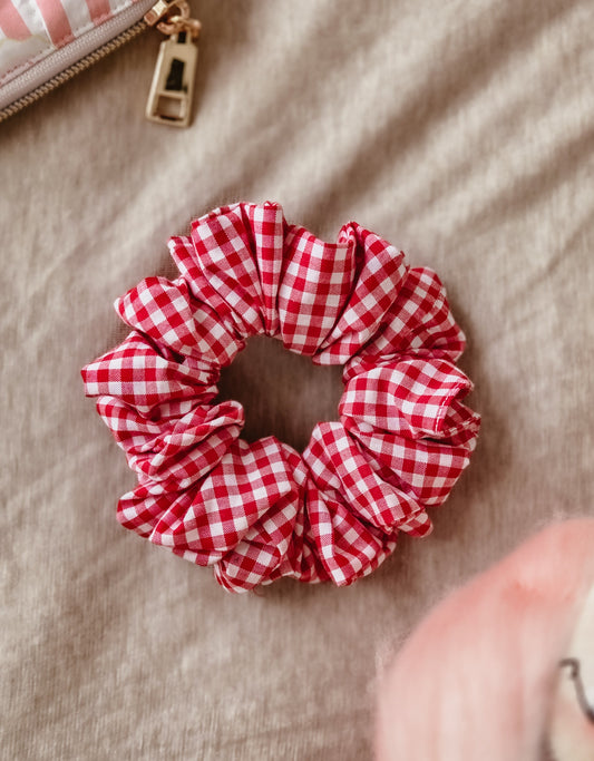 Medium Handmade Scrunchie – Strawberry Jam Collection - Red gingham