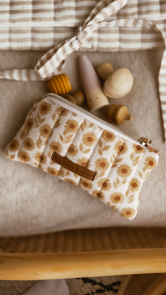 Brown Sunflower Quilted Zipper Pouch | Coin & Treasure Purse