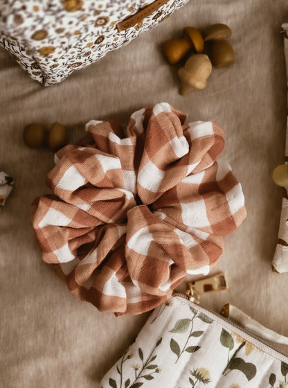 XLarge Handmade Scrunchie – Forest Harvest Collection - Brown Check