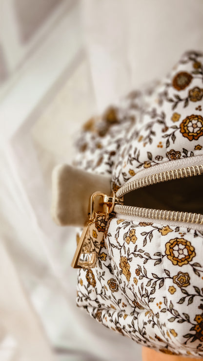 Vine floral Boxy Zipper Bag – Mini Nappy Bag, Makeup & Travel Pouch with Inner Pocket