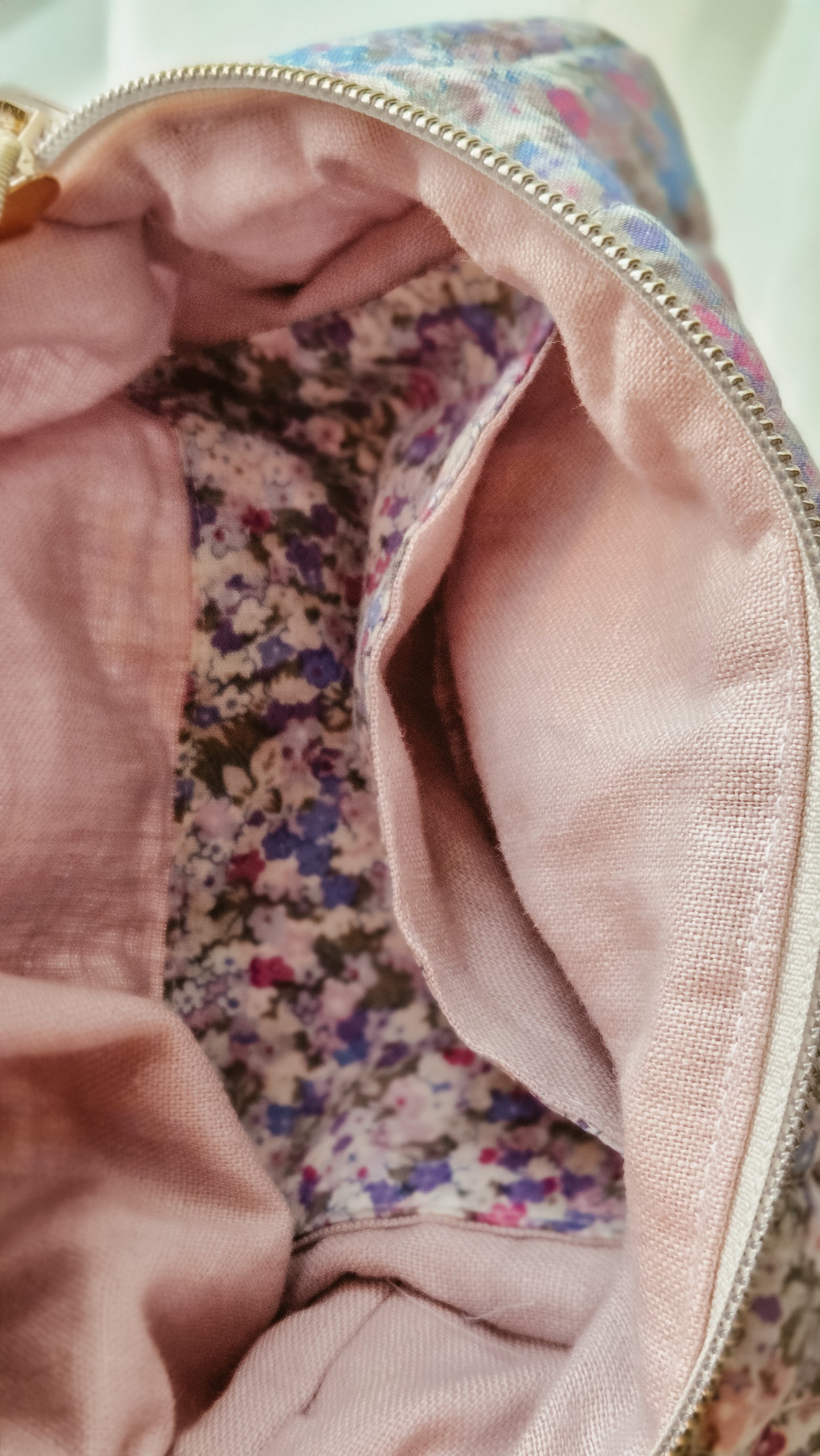 Lilac Floral Quilted Boxy Zipper Bag – Mini Nappy Bag, Makeup & Travel Pouch with Inner Pocket