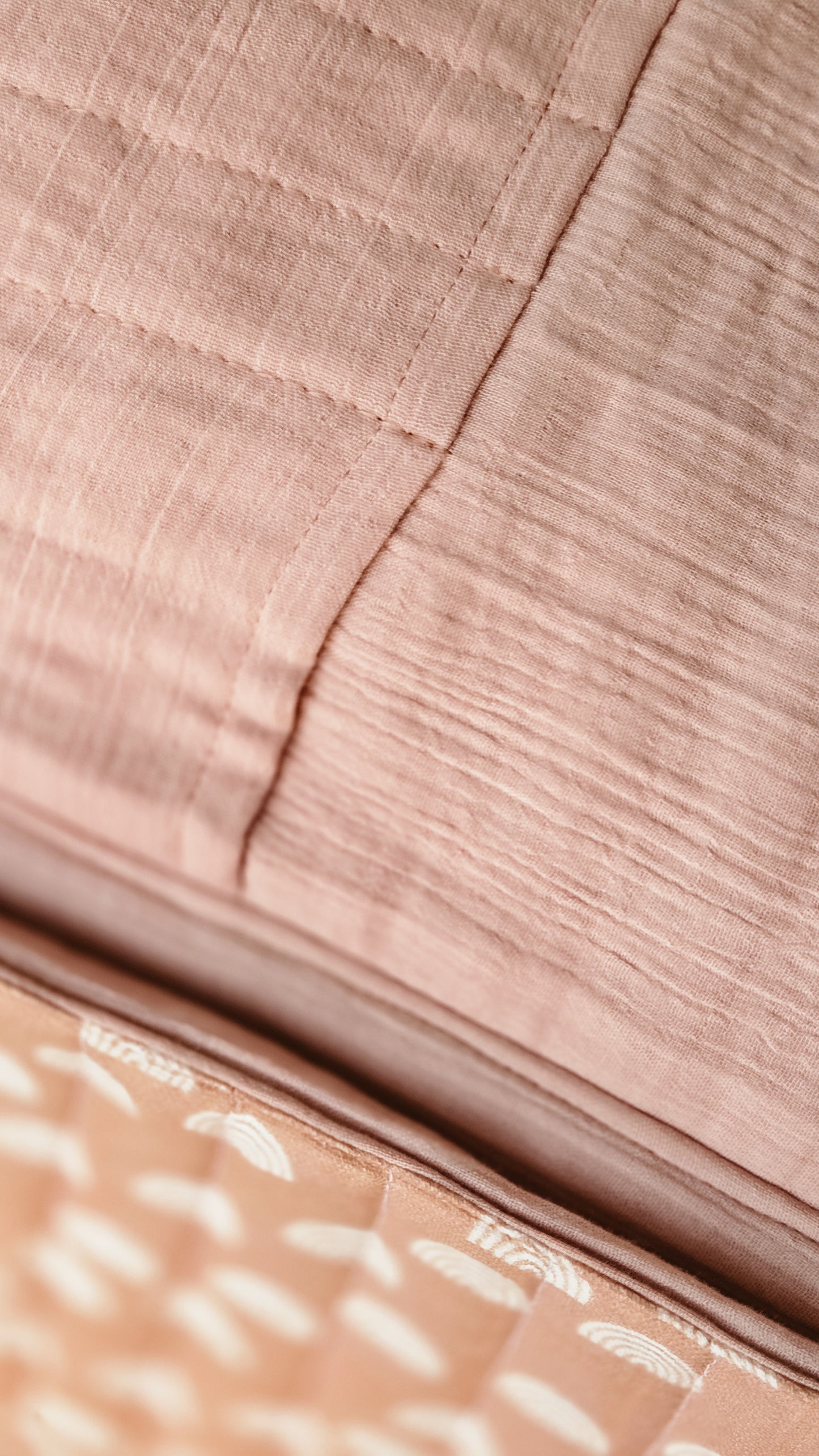 Rainbows and sunshine Quilted Book Sleeve –  Dusty pink