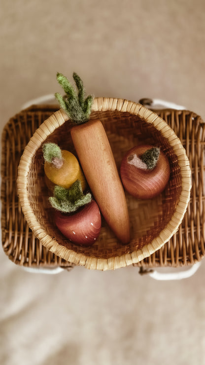 Wooden Play Food Set | Handcrafted Beech Wood Fruit & Veg with Felt Details
